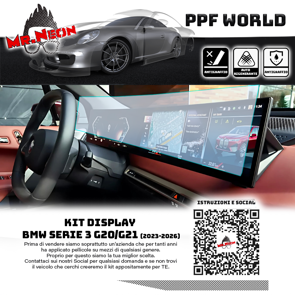 Kit Pellicola Protettiva Display BMW Serie 3 G20/G21 2023-2026 – PPF Lucido o Opaco Pretagliato