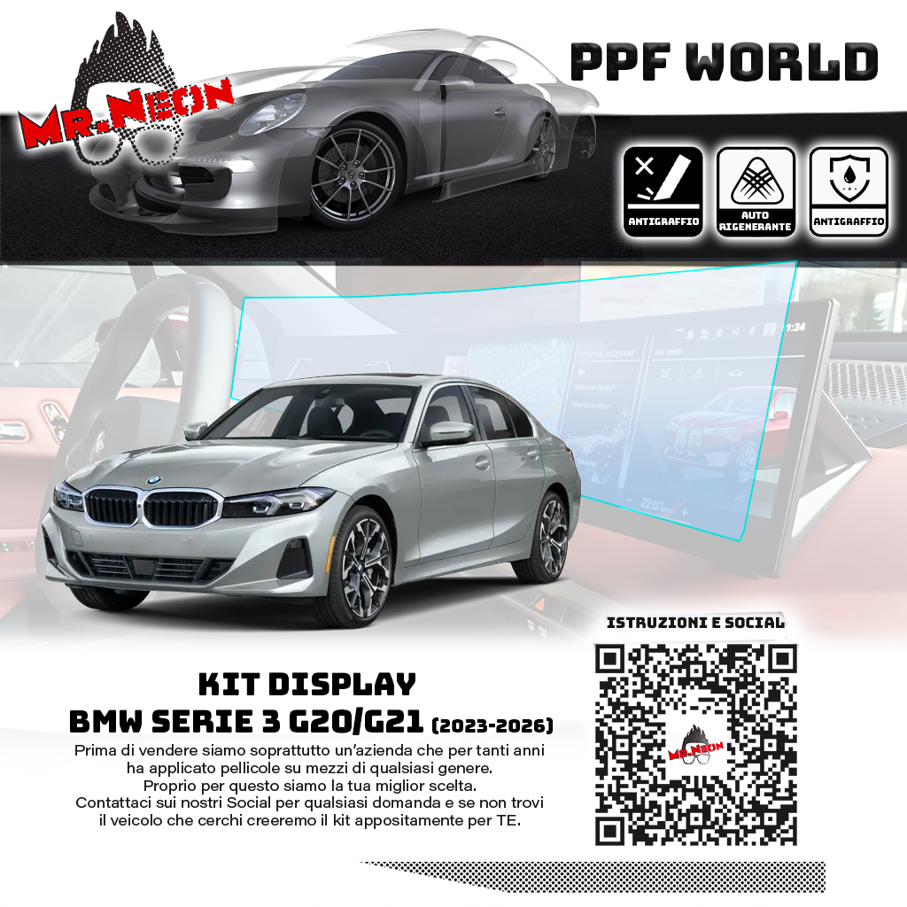 Kit Pellicola Protettiva Display BMW Serie 3 G20/G21 2023-2026 – PPF Lucido o Opaco Pretagliato
