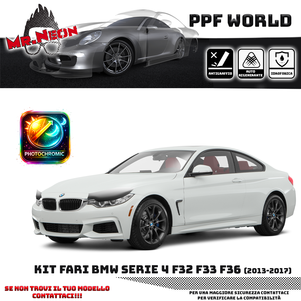 Kit Pellicola Protettiva Fari BMW Serie 4 F32 F33 F36 (2013–2017) – PPF Trasparente o Fotocromatico Pretagliato