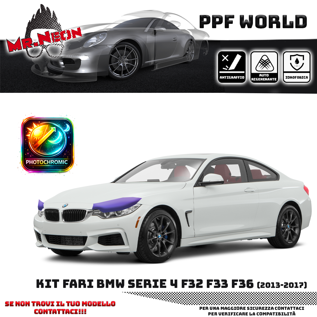 Kit Pellicola Protettiva Fari BMW Serie 4 F32 F33 F36 (2013–2017) – PPF Trasparente o Fotocromatico Pretagliato