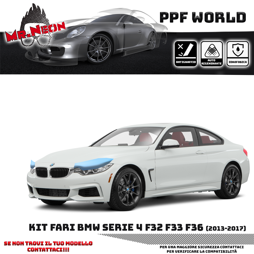 Kit Pellicola Protettiva Fari BMW Serie 4 F32 F33 F36 (2013–2017) – PPF Trasparente o Fotocromatico Pretagliato