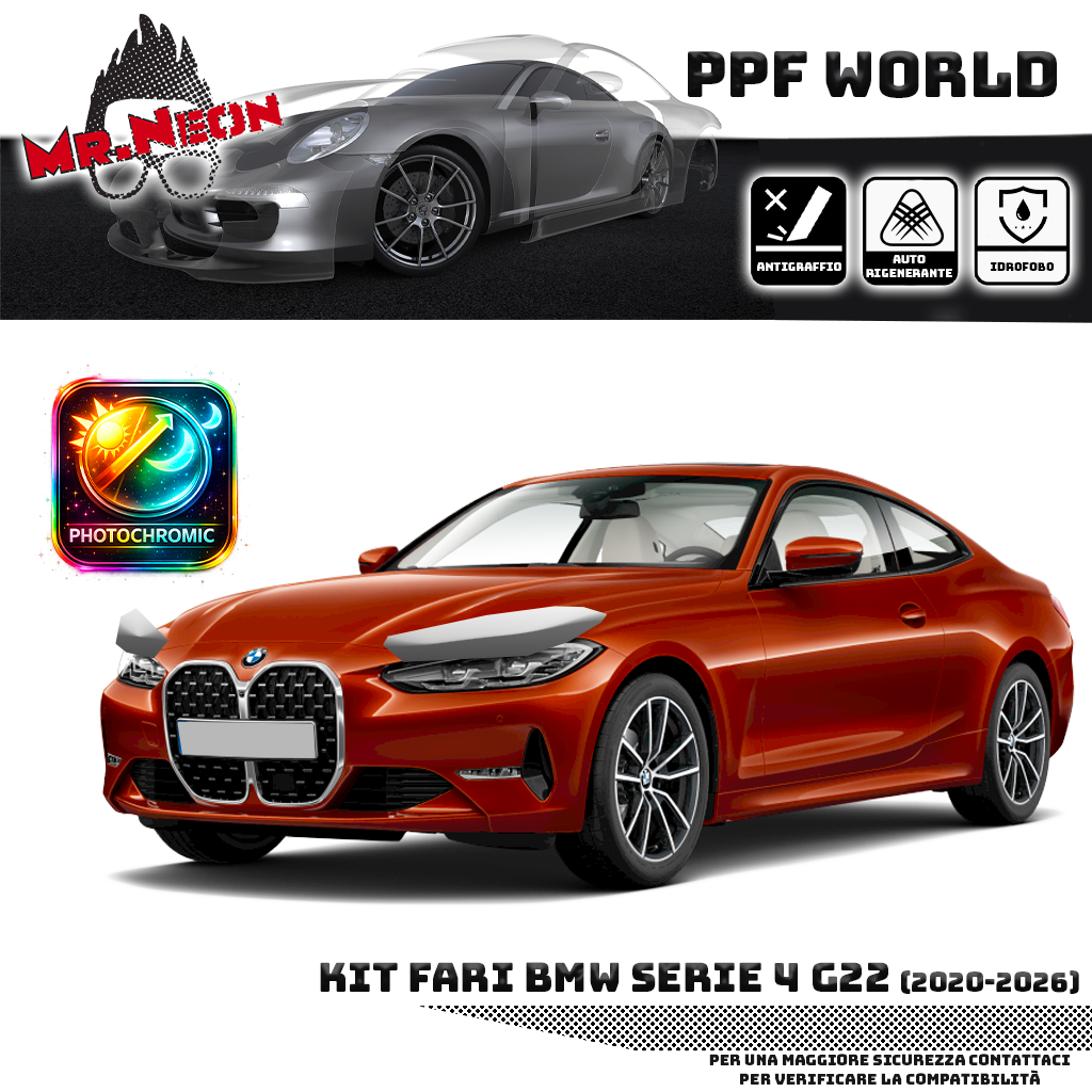 Kit Pellicola Protettiva Fari BMW Serie 4 G22 2020-2026 – PPF Trasparente o Fotocromatico Pretagliato