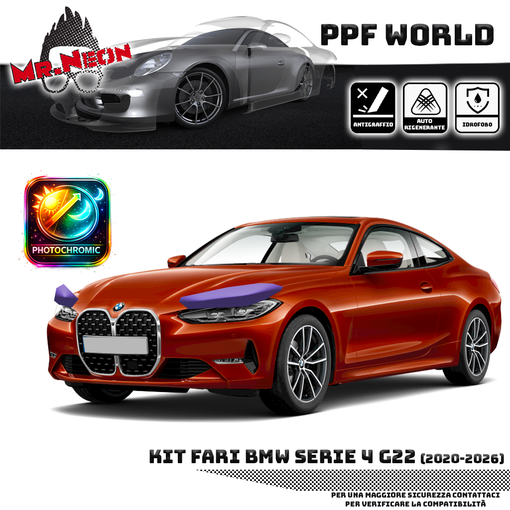 Kit Pellicola Protettiva Fari BMW Serie 4 G22 2020-2026 – PPF Trasparente o Fotocromatico Pretagliato