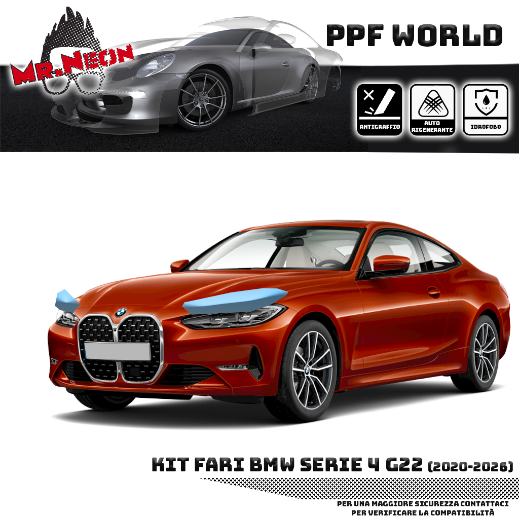 Kit Pellicola Protettiva Fari BMW Serie 4 G22 2020-2026 – PPF Trasparente o Fotocromatico Pretagliato