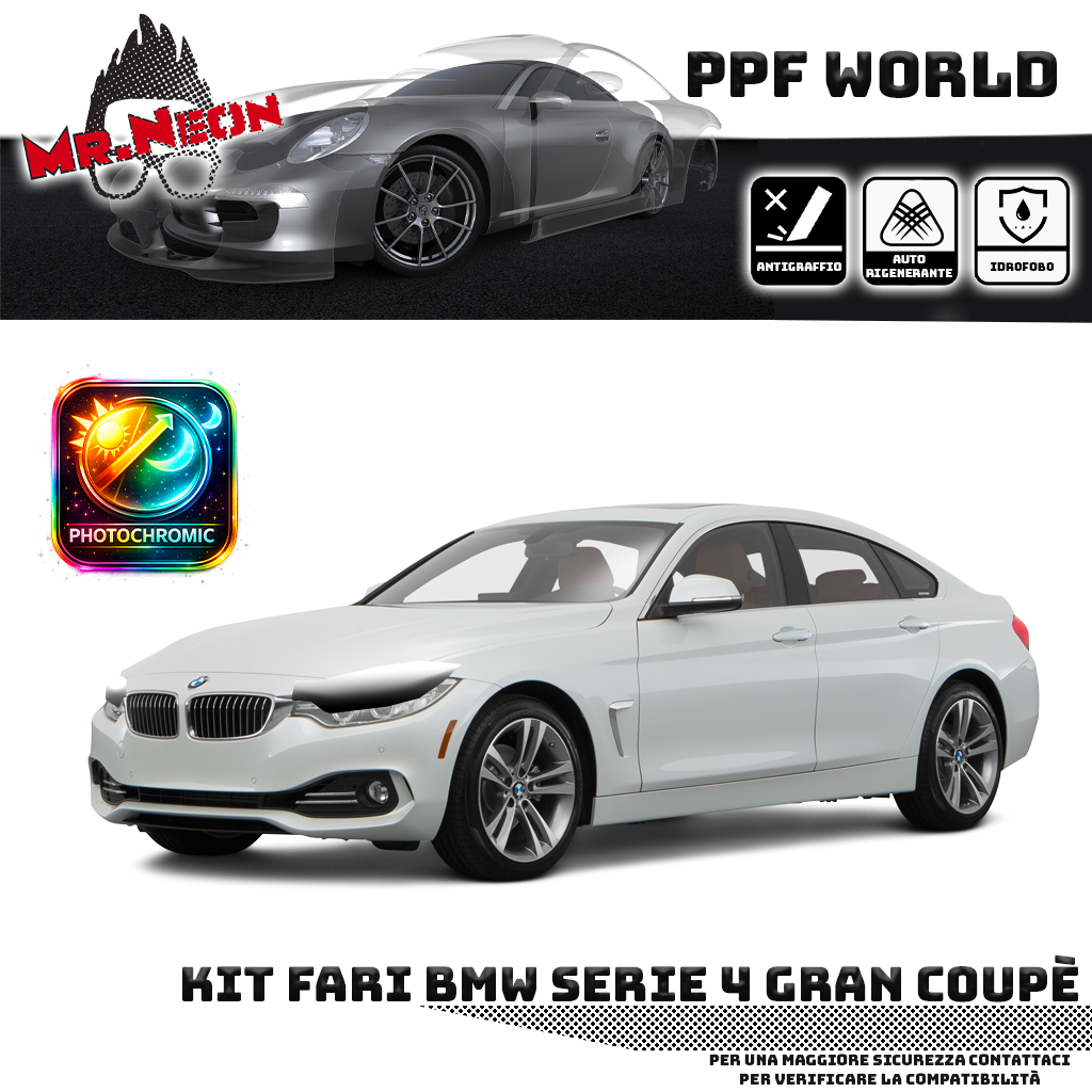 Kit Pellicola Protettiva Fari BMW Serie 4 Gran Coupé F36 (2014–2020) – PPF Trasparente o Fotocromatico Pretagliato