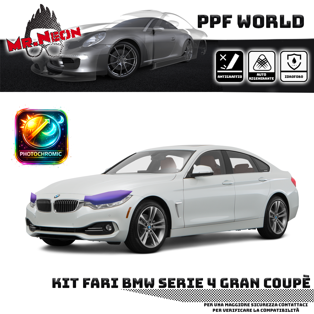 Kit Pellicola Protettiva Fari BMW Serie 4 Gran Coupé F36 (2014–2020) – PPF Trasparente o Fotocromatico Pretagliato