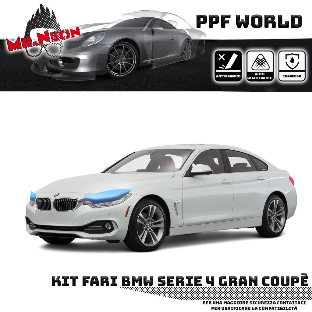 Kit Pellicola Protettiva Fari BMW Serie 4 Gran Coupé F36 (2014–2020) – PPF Trasparente o Fotocromatico Pretagliato
