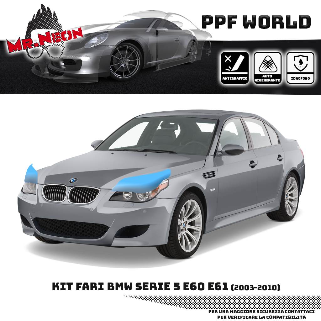 Kit Pellicola Protettiva Fari BMW Serie 5 E60 E61 2003-2010 – PPF Trasparente o Fotocromatico Pretagliato