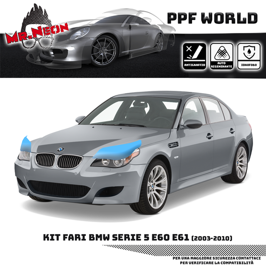 Kit Pellicola Protettiva Fari BMW Serie 5 E60 E61 2003-2010 – PPF Trasparente o Fotocromatico Pretagliato