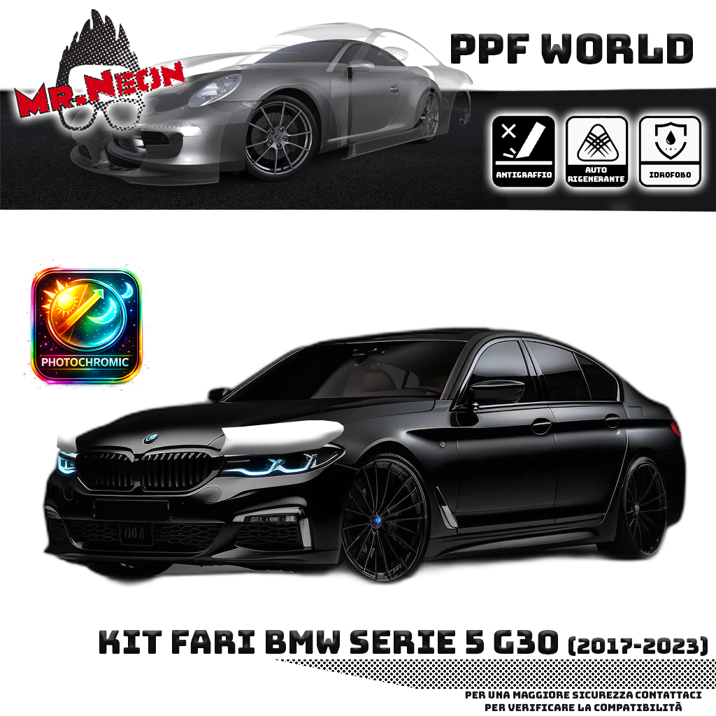 Kit Pellicola Protettiva Fari BMW Seria 5 G30 (2017–2020) – PPF Trasparente o Fotocromatico Pretagliato