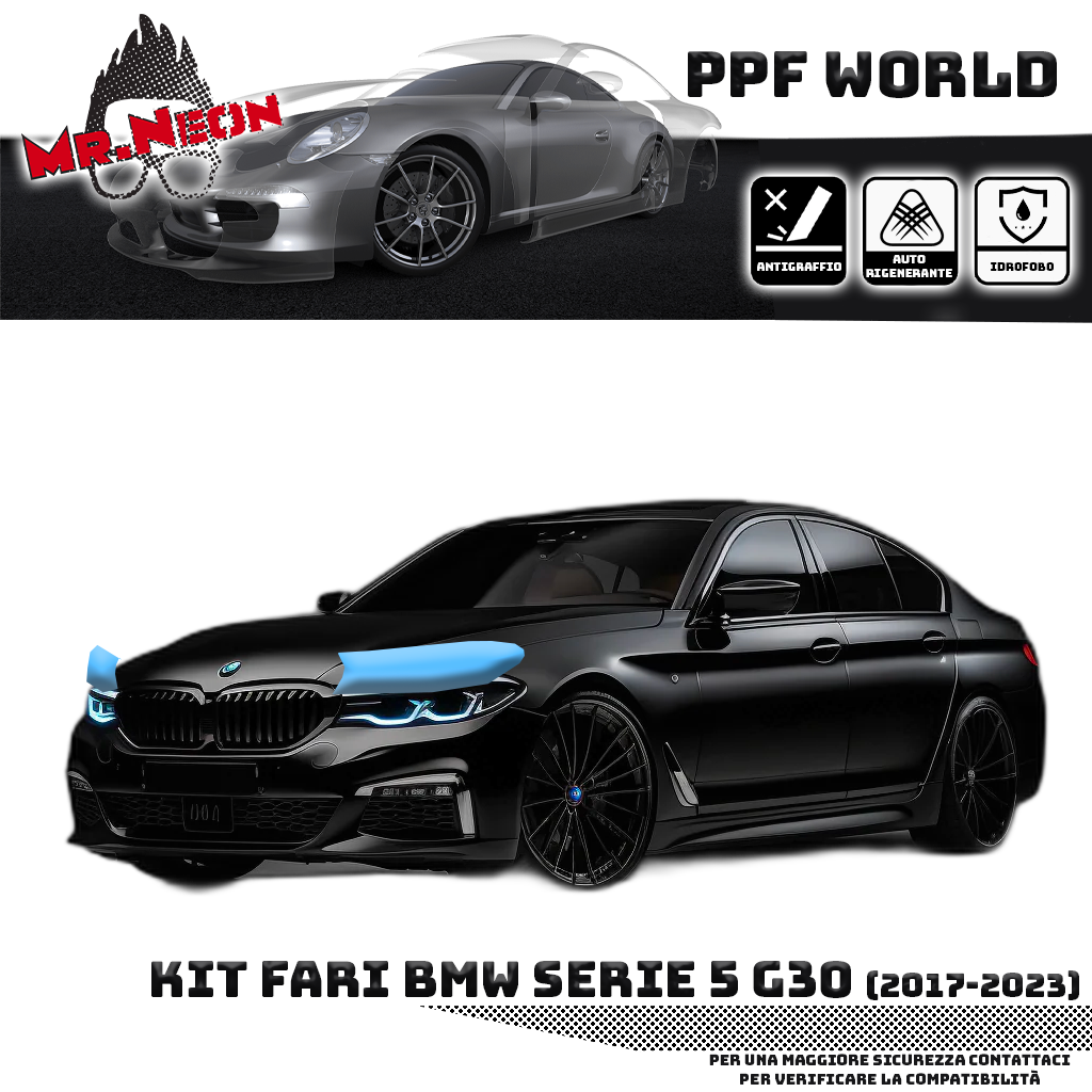 Kit Pellicola Protettiva Fari BMW Seria 5 G30 (2017–2020) – PPF Trasparente o Fotocromatico Pretagliato