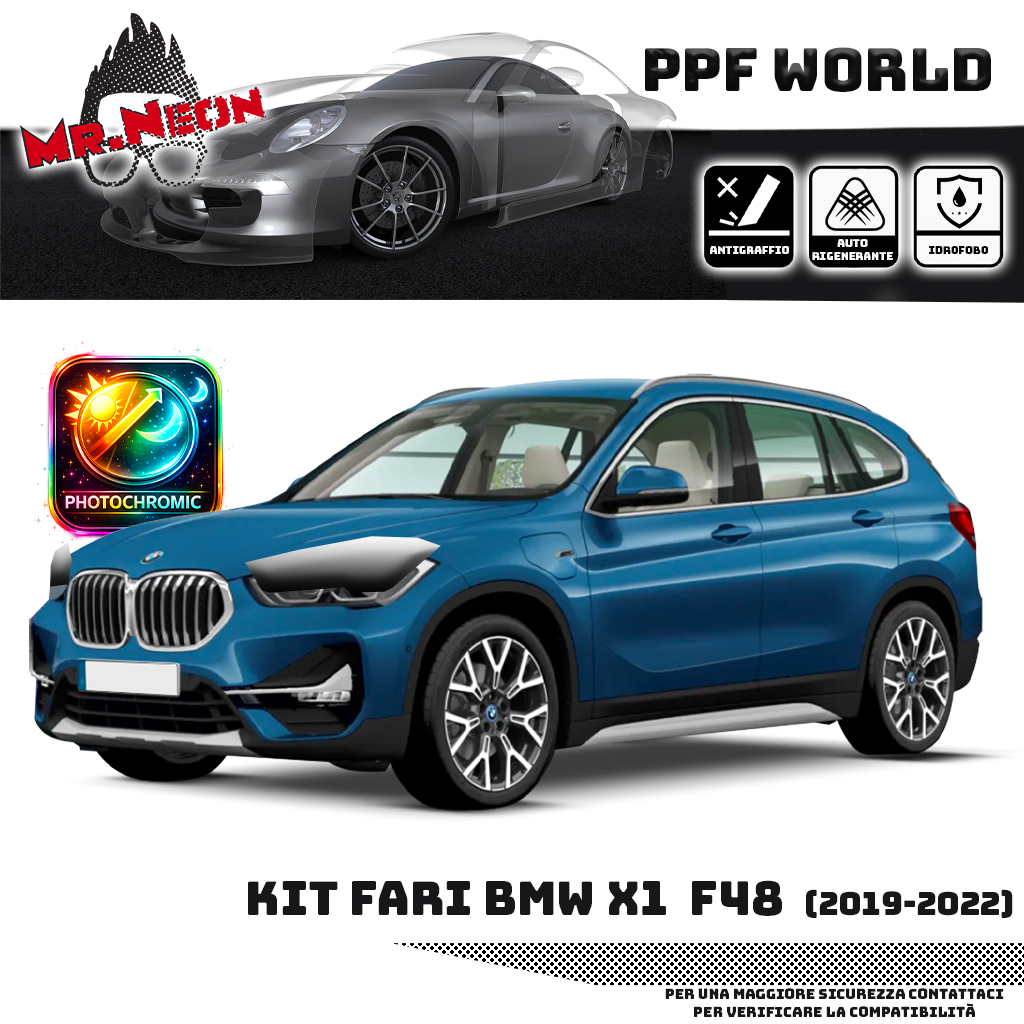 Kit Pellicola Protettiva Fari BMW X1 F48 2019-2022 – PPF Trasparente o Fotocromatico Pretagliato