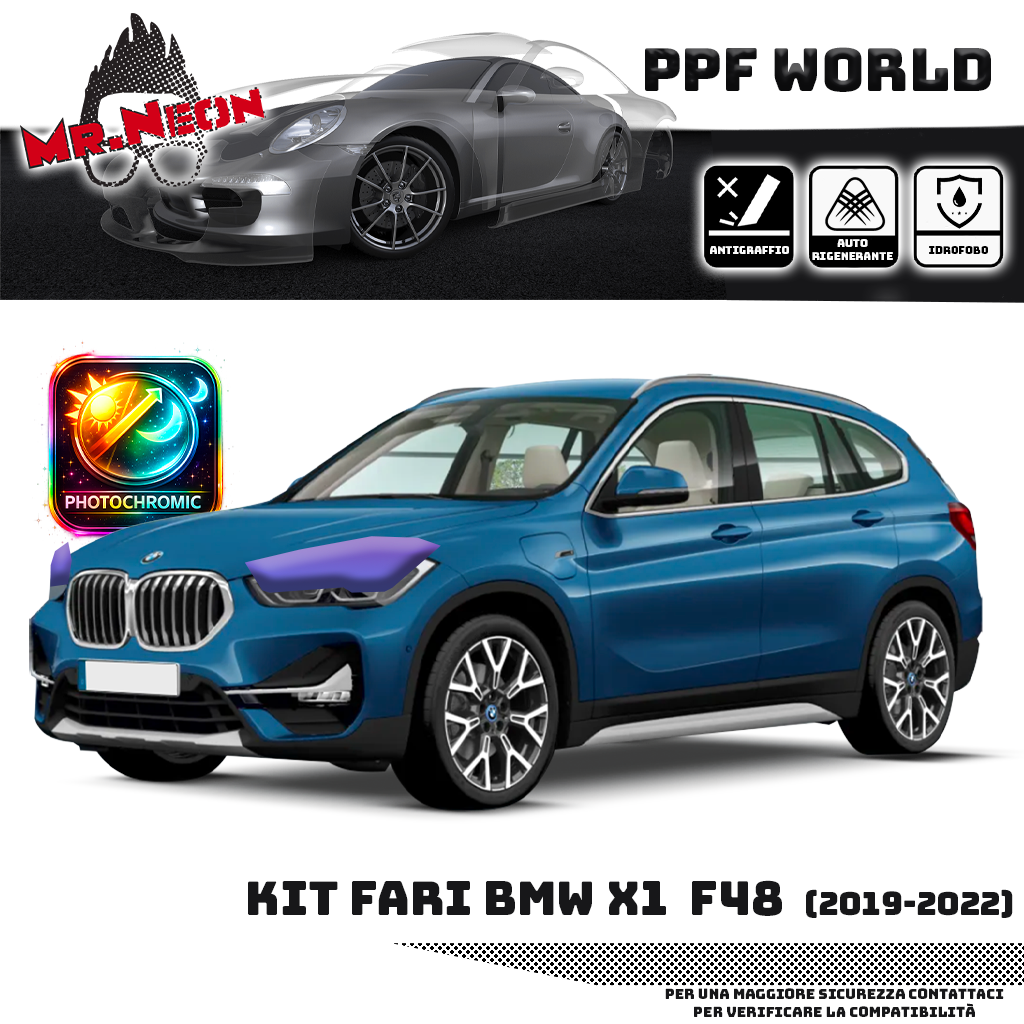 Kit Pellicola Protettiva Fari BMW X1 F48 2019-2022 – PPF Trasparente o Fotocromatico Pretagliato