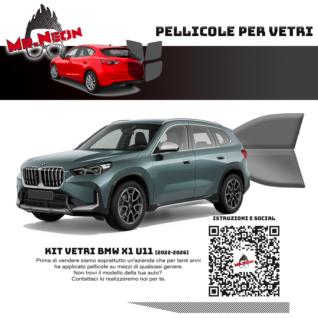 Kit Oscuramento Vetri Anteriori BMW X1 U11 2022-2026 – TPU Pretagliato