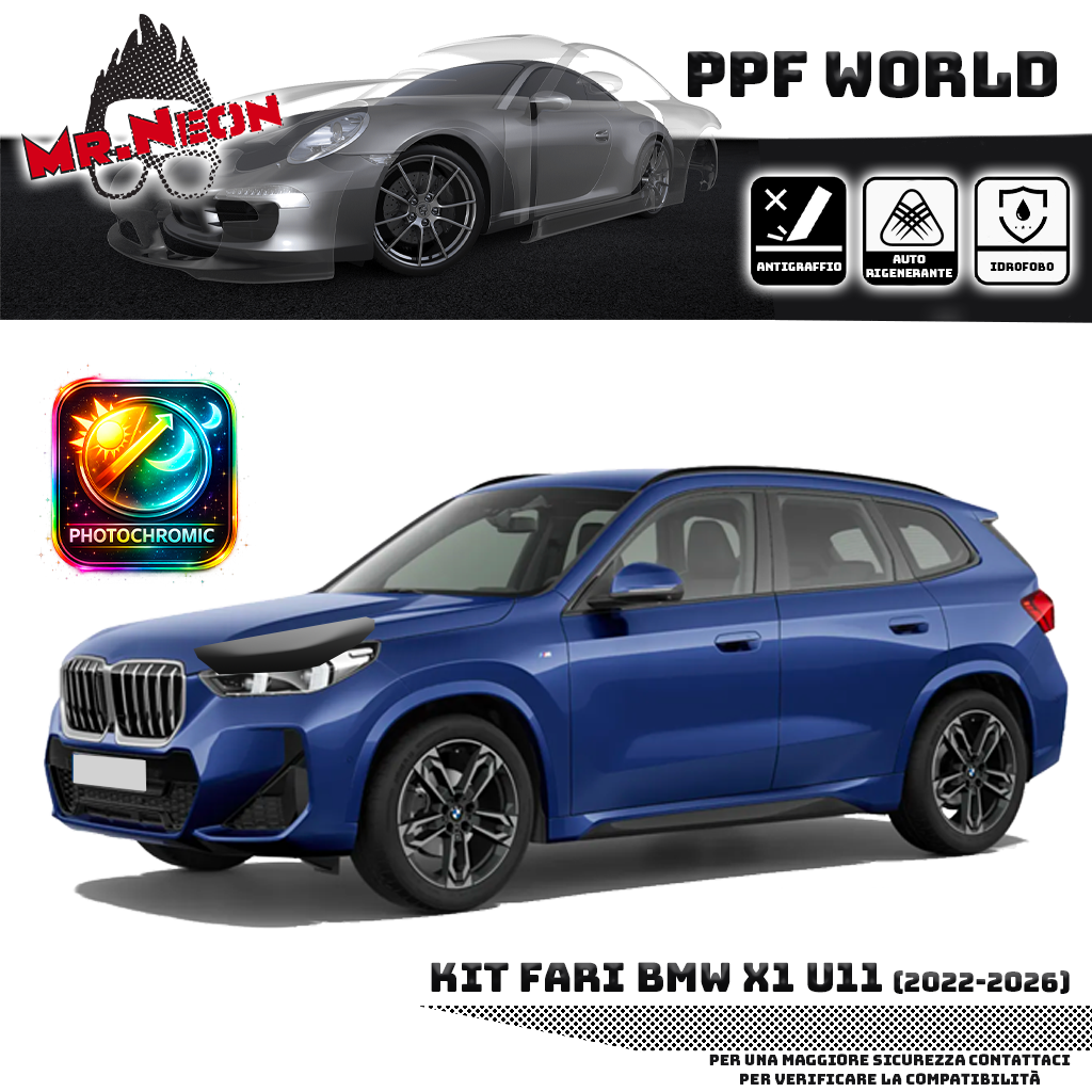 Kit Pellicola Protettiva Fari BMW X1 U11 2022-2026 – PPF Trasparente o Fotocromatico Pretagliato