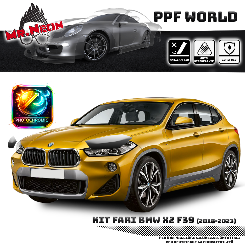 Kit Pellicola Protettiva Fari BMW X2 F39 2018-2023 – PPF Trasparente o Fotocromatico Pretagliato