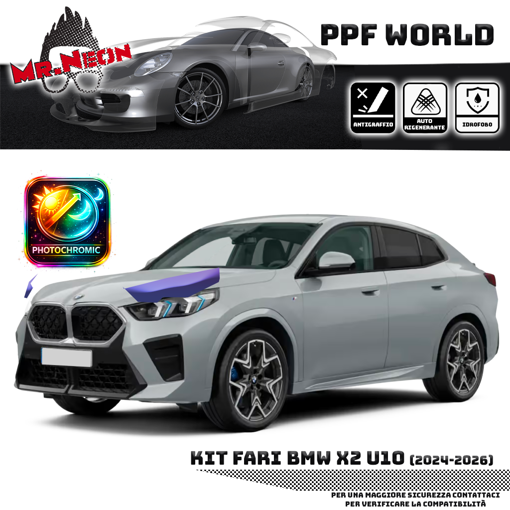 Kit Pellicola Protettiva Fari BMW X2 U10 2024-2026 – PPF Trasparente o Fotocromatico Pretagliato