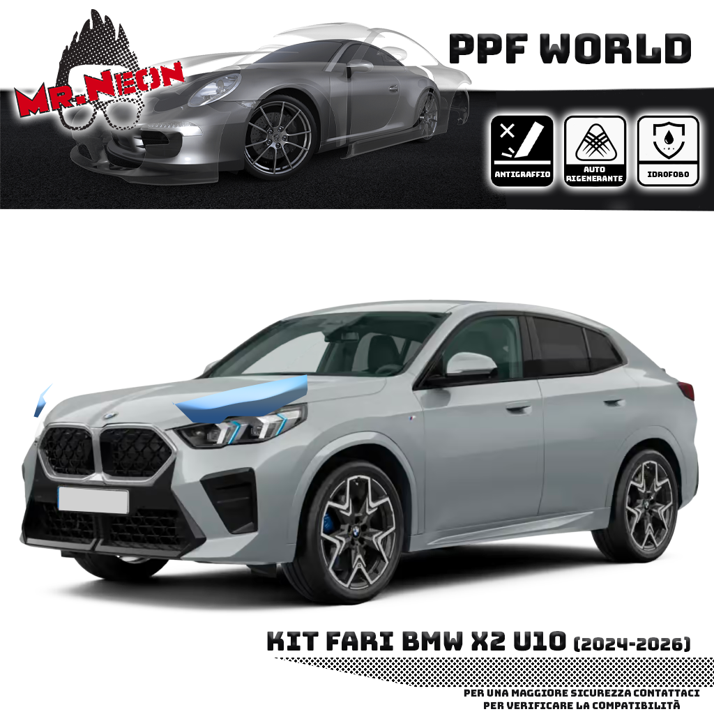 Kit Pellicola Protettiva Fari BMW X2 U10 2024-2026 – PPF Trasparente o Fotocromatico Pretagliato