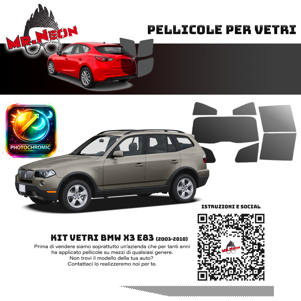 Kit Pellicole Oscuramento Vetri Posteriori BMW X3 E83 2003-2010 – Pretagliati
