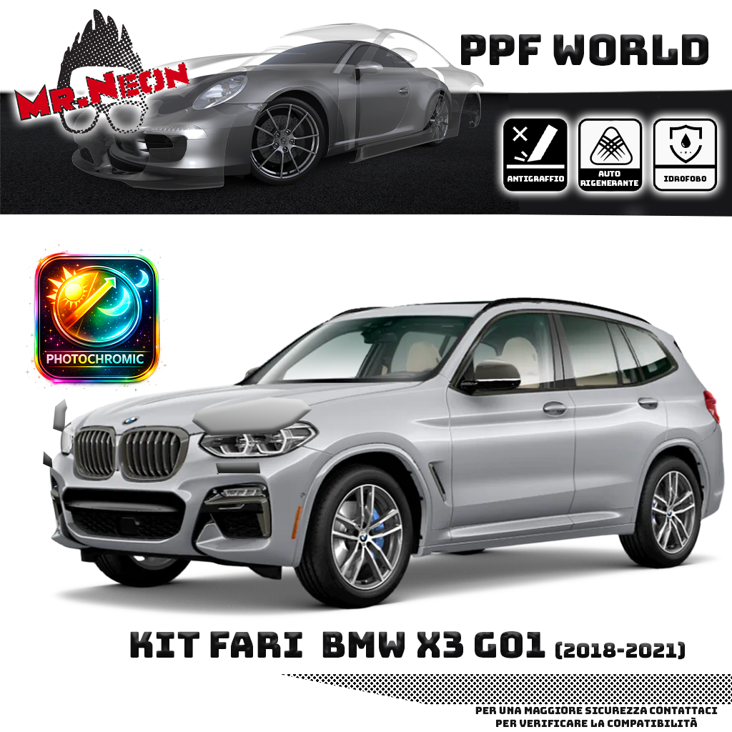 Kit Pellicola Protettiva Fari BMW X3 G01 2017-2021 – PPF Trasparente o Fotocromatico Pretagliato