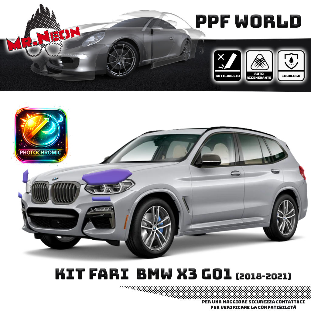 Kit Pellicola Protettiva Fari BMW X3 G01 2017-2021 – PPF Trasparente o Fotocromatico Pretagliato