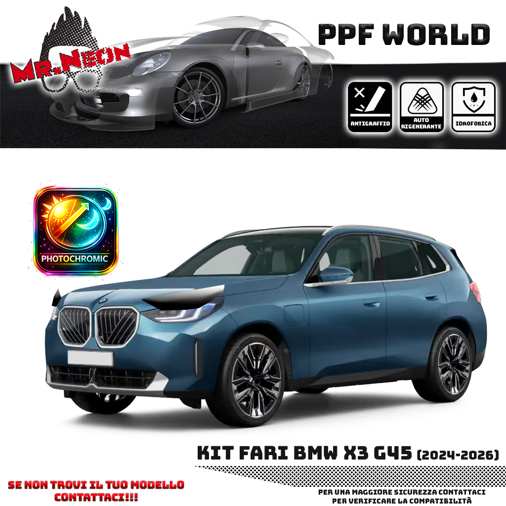 Kit Pellicola Protettiva Fari BMW X3 G45 2024-oggi – PPF Trasparente o Fotocromatico Pretagliato