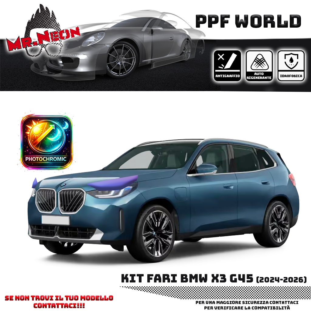 Kit Pellicola Protettiva Fari BMW X3 G45 2024-oggi – PPF Trasparente o Fotocromatico Pretagliato