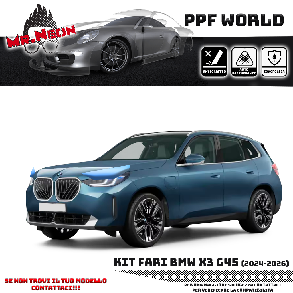 Kit Pellicola Protettiva Fari BMW X3 G45 2024-oggi – PPF Trasparente o Fotocromatico Pretagliato