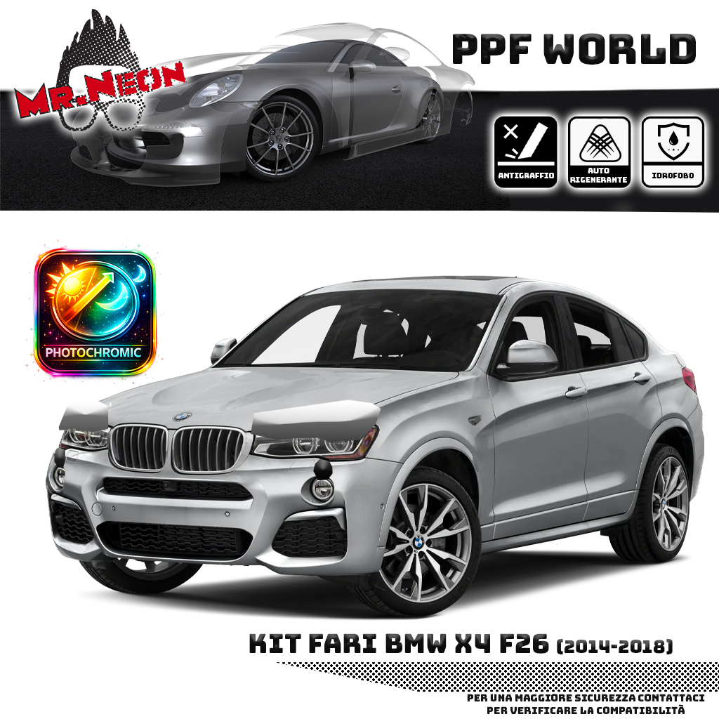 Kit Pellicola Protettiva Fari BMW X4 F26 2014-2018 – PPF Trasparente o Fotocromatico Pretagliato