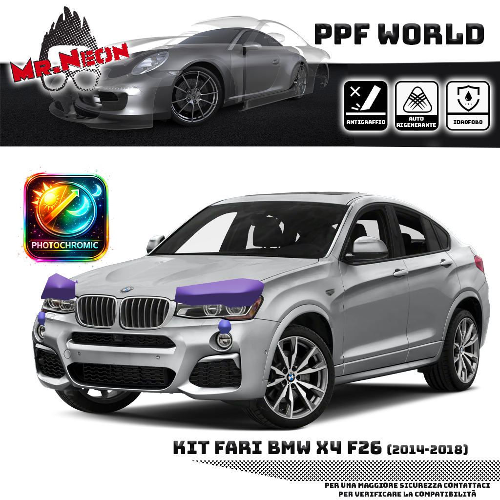 Kit Pellicola Protettiva Fari BMW X4 F26 2014-2018 – PPF Trasparente o Fotocromatico Pretagliato