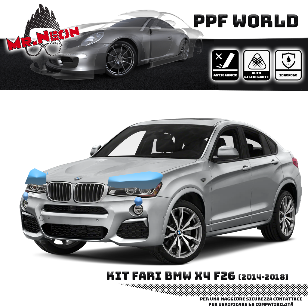 Kit Pellicola Protettiva Fari BMW X4 F26 2014-2018 – PPF Trasparente o Fotocromatico Pretagliato