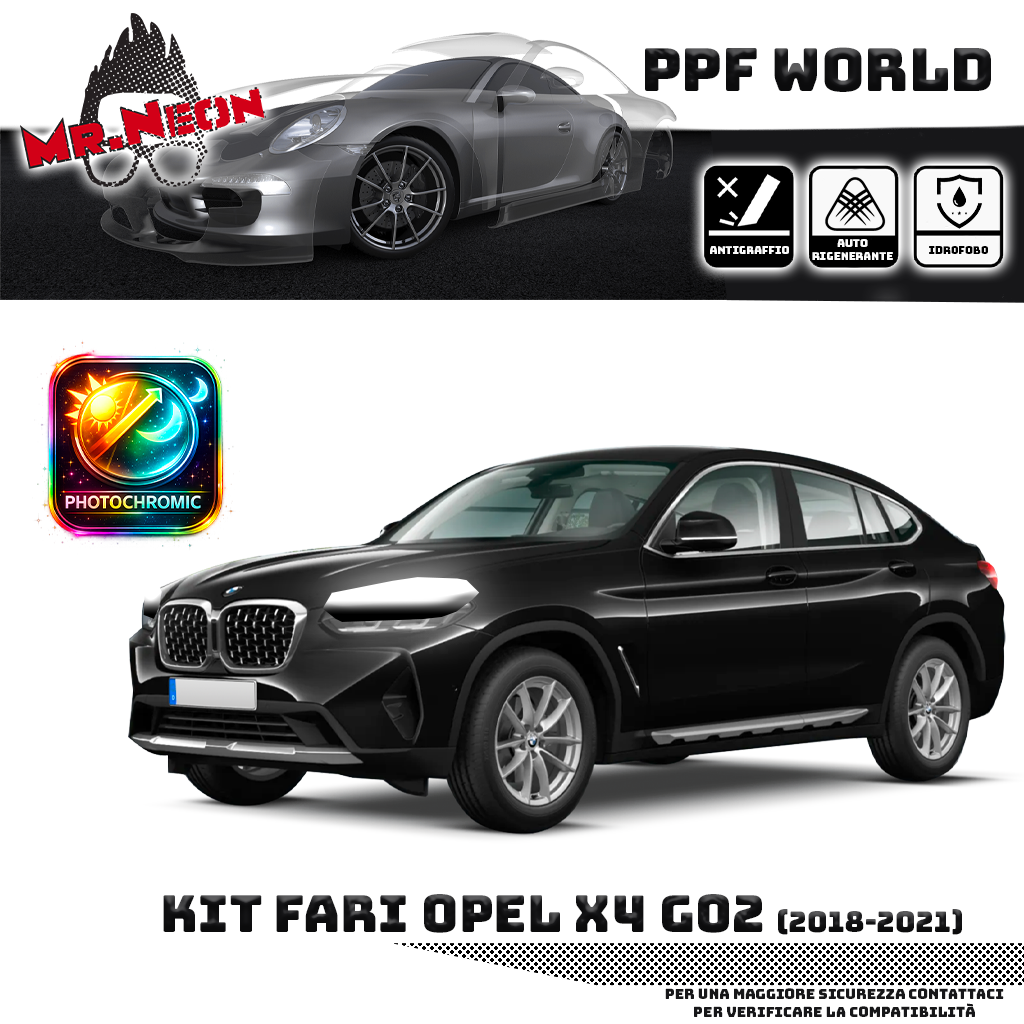 Kit Pellicola Protettiva Fari BMW X4 G02 (2018–2021) – PPF Trasparente o Fotocromatico Pretagliato