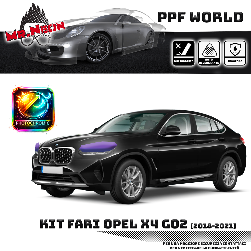 Kit Pellicola Protettiva Fari BMW X4 G02 (2018–2021) – PPF Trasparente o Fotocromatico Pretagliato