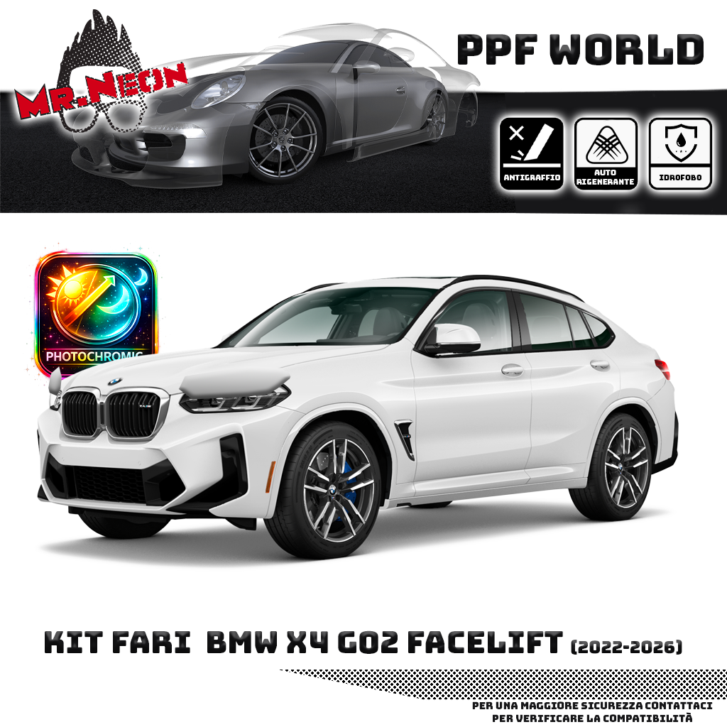 Kit Pellicola Protettiva Fari BMW X4 G02 2022-2026 – PPF Trasparente o Fotocromatico Pretagliato