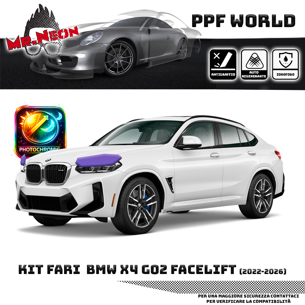Kit Pellicola Protettiva Fari BMW X4 G02 2022-2026 – PPF Trasparente o Fotocromatico Pretagliato
