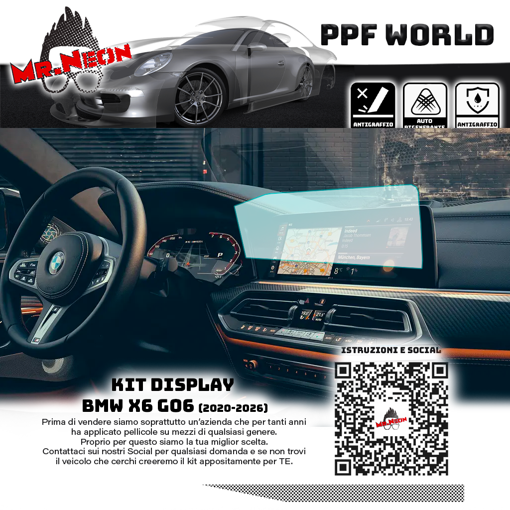 Kit Pellicola Protettiva Display BMW X6 G06 2020-2026 – PPF Lucido o Opaco Pretagliato