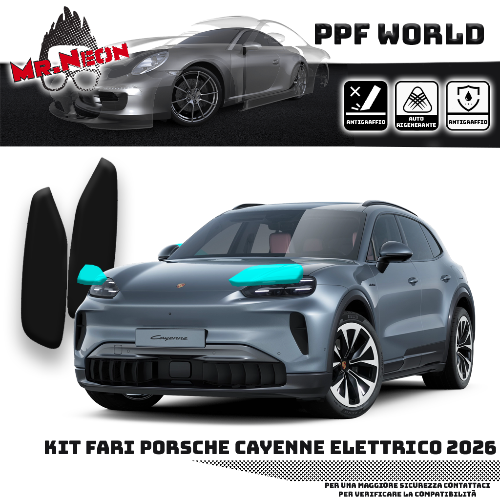 Kit PPF Fari Anteriori Compatibile con Porsche Cayenne Elettrico 2026 – Pellicola Protettiva Trasparente XPEL 194 Micron