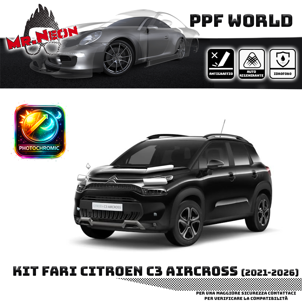 Kit Pellicola Protettiva Fari Citroën C3 Aircross 2021-oggi – PPF Trasparente o Fotocromatico Pretagliato