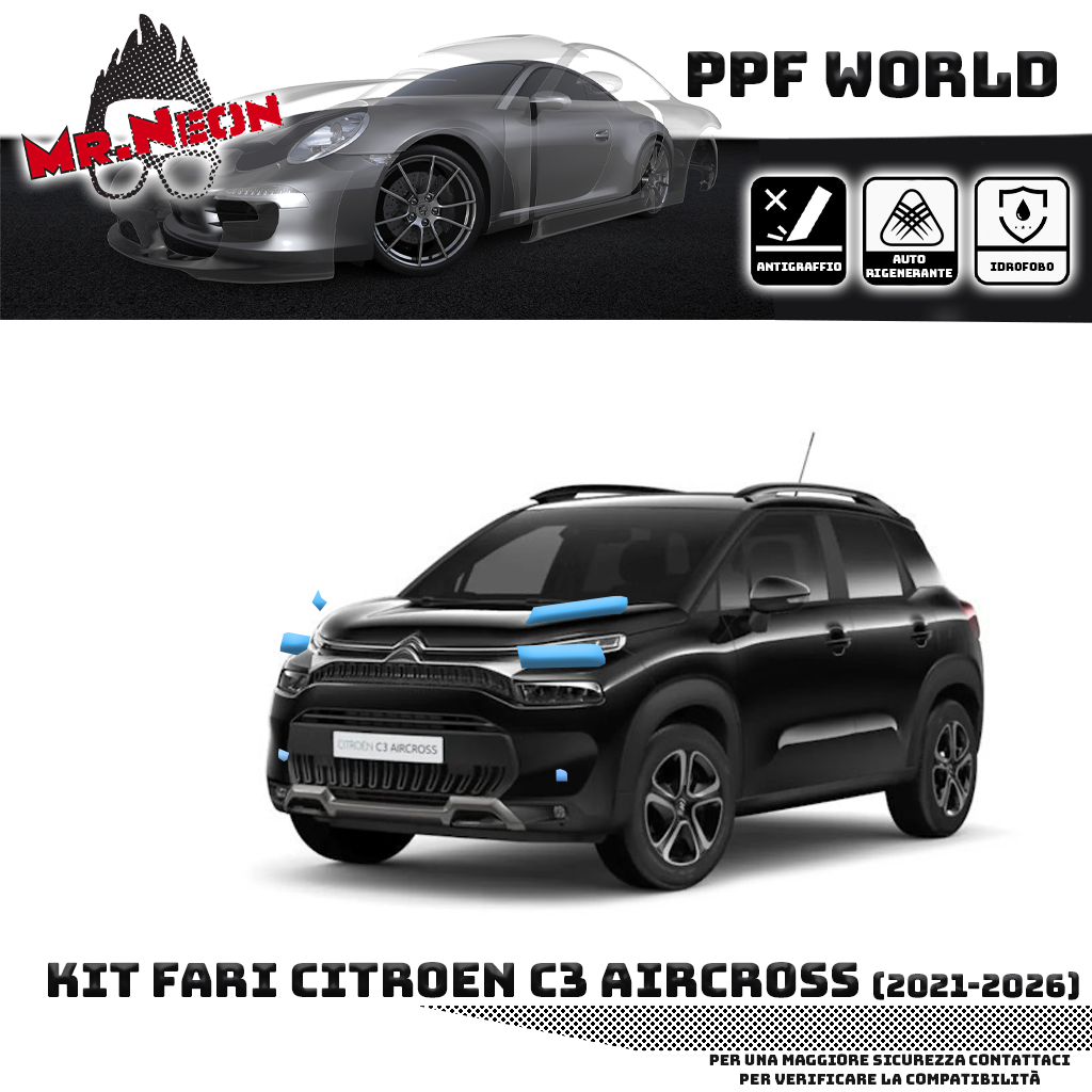 Kit Pellicola Protettiva Fari Citroën C3 Aircross 2021-oggi – PPF Trasparente o Fotocromatico Pretagliato