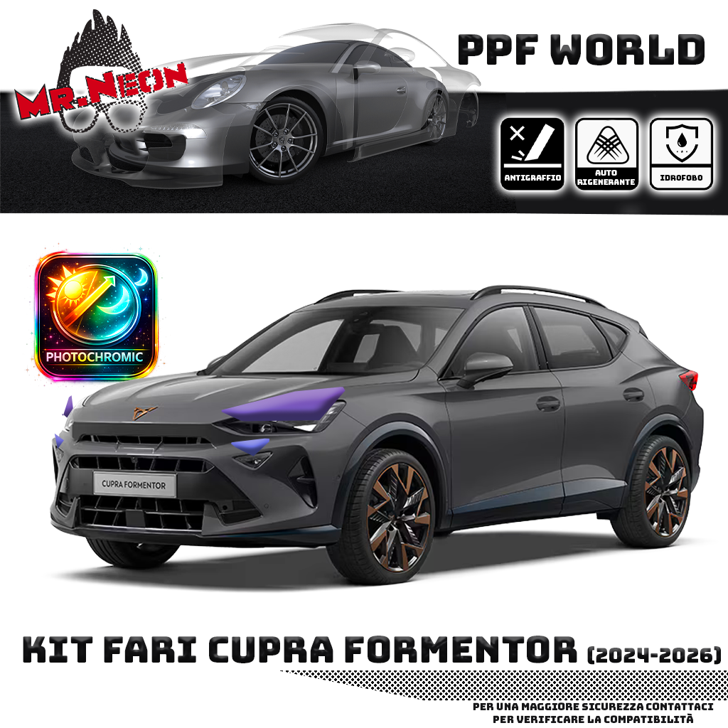 Kit Pellicola Protettiva Fari Cupra Formentor 2024-2026 – PPF Trasparente o Fotocromatico Pretagliato