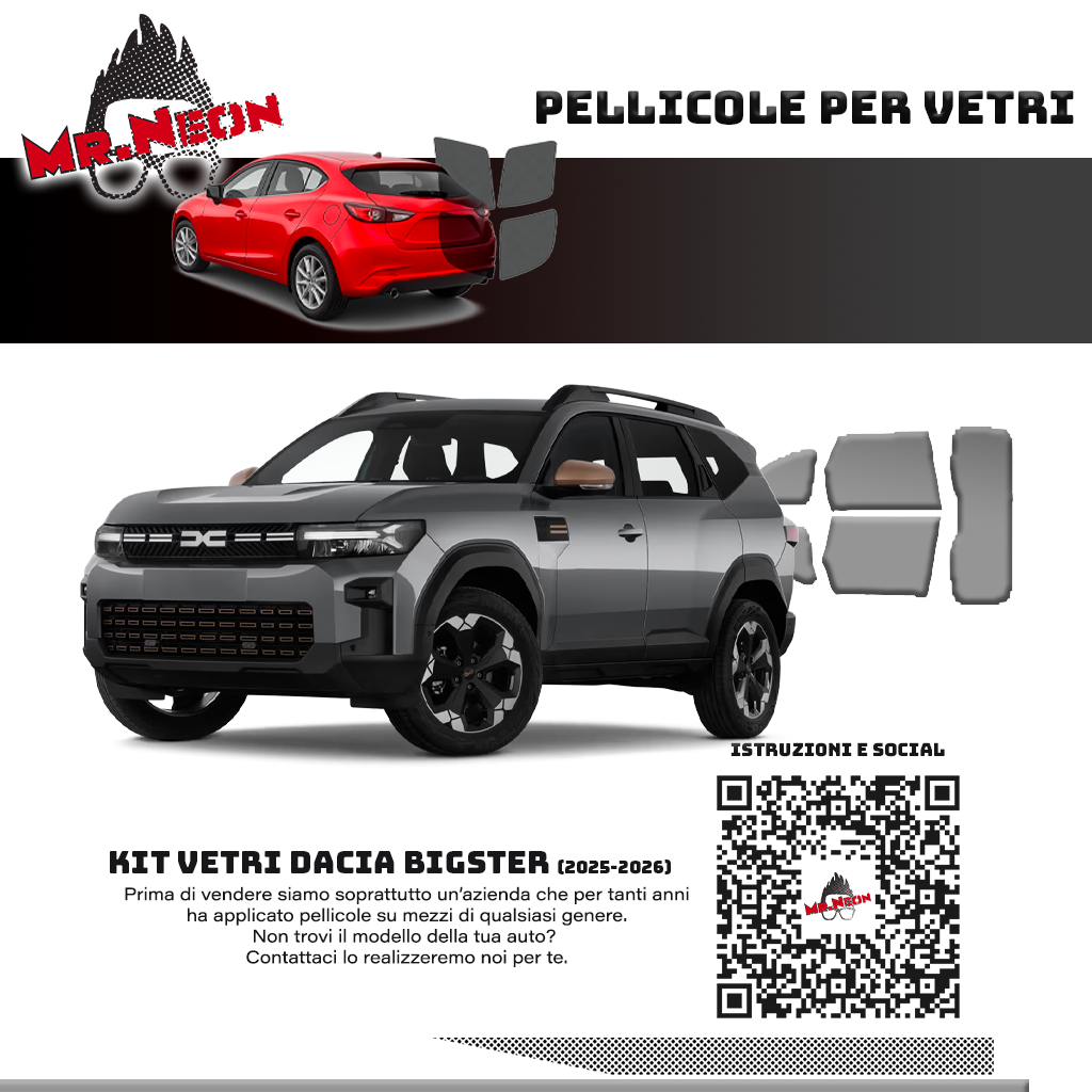 Kit Oscuramento Vetri Posteriori Dacia Bigster 2025-2026 – TPU Pretagliato