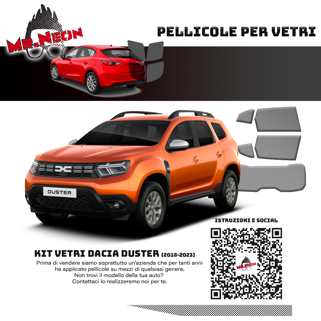 Kit Oscuramento Vetri Posteriori Dacia Duster 2018-2023 – TPU Pretagliato