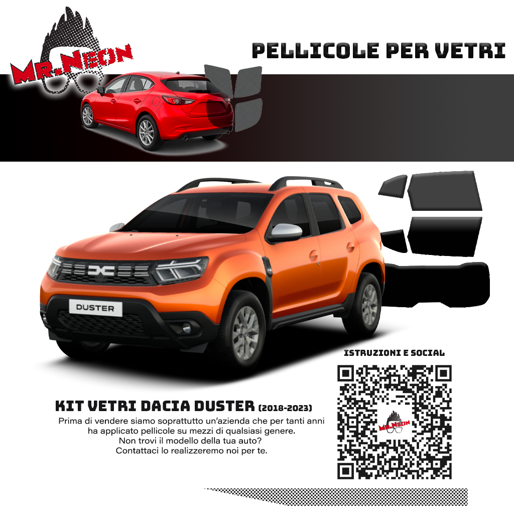 Kit Oscuramento Vetri Posteriori Dacia Duster 2018-2023 – TPU Pretagliato