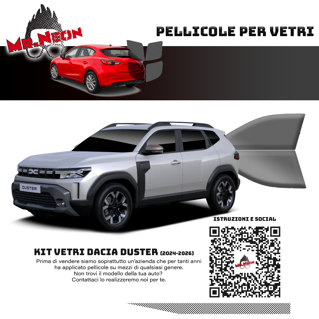 Kit Oscuramento Vetri Anteriori Dacia Duster 2024-2026 – TPU Pretagliato