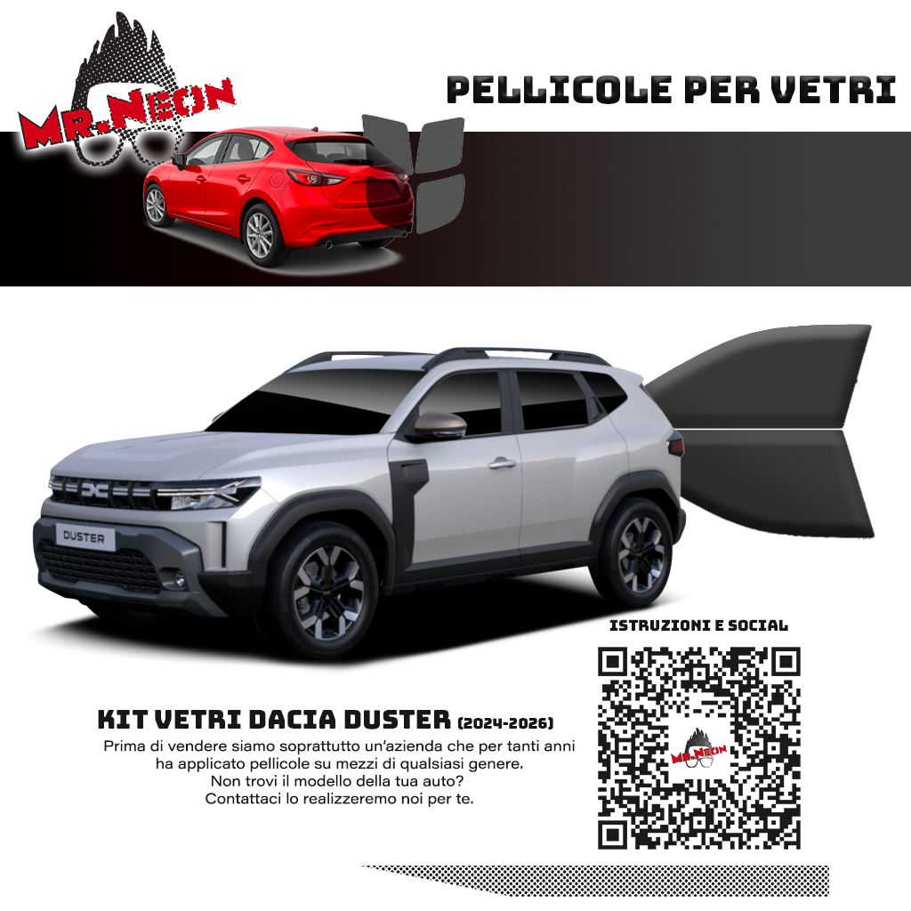 Kit Oscuramento Vetri Anteriori Dacia Duster 2024-2026 – TPU Pretagliato