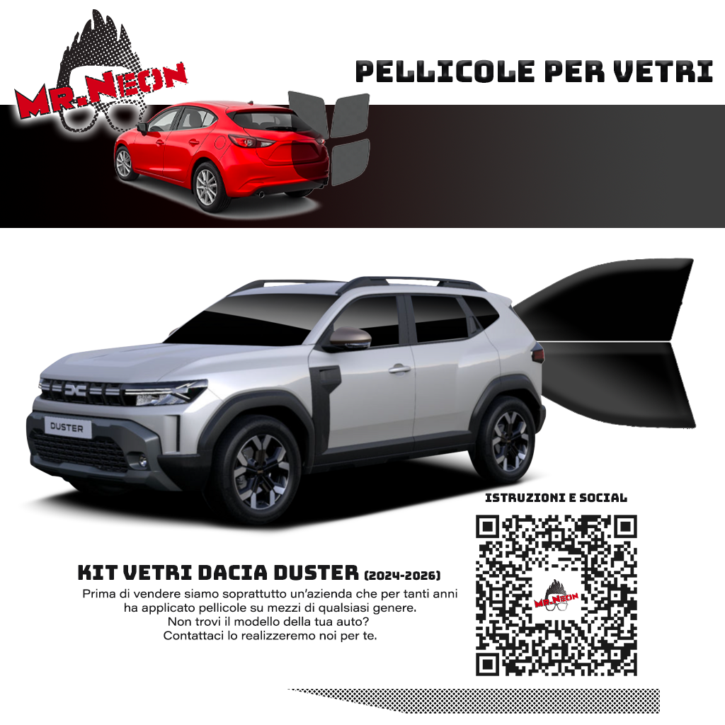 Kit Oscuramento Vetri Anteriori Dacia Duster 2024-2026 – TPU Pretagliato