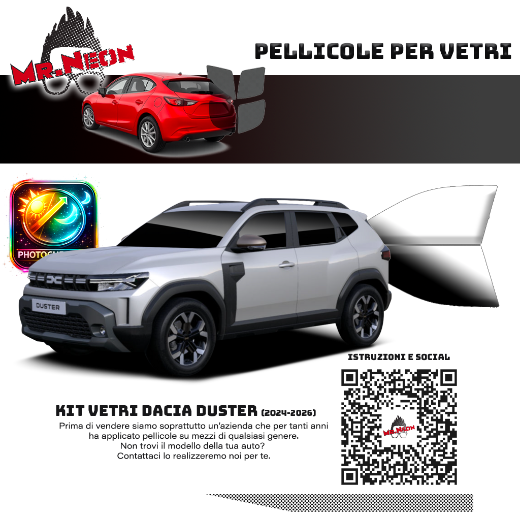 Kit Oscuramento Vetri Anteriori Dacia Duster 2024-2026 – TPU Pretagliato