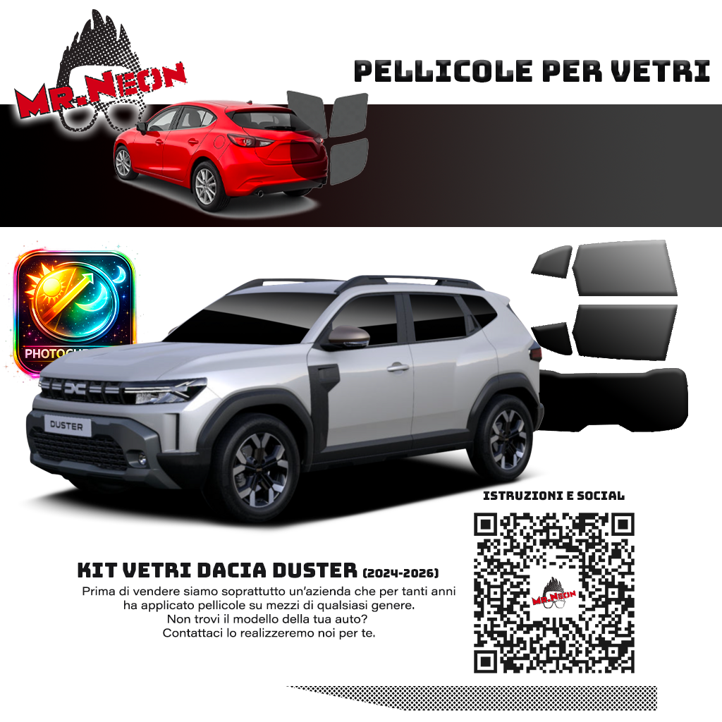 Kit Oscuramento Vetri Posteriori Dacia Duster 2024-2026 – TPU Pretagliato
