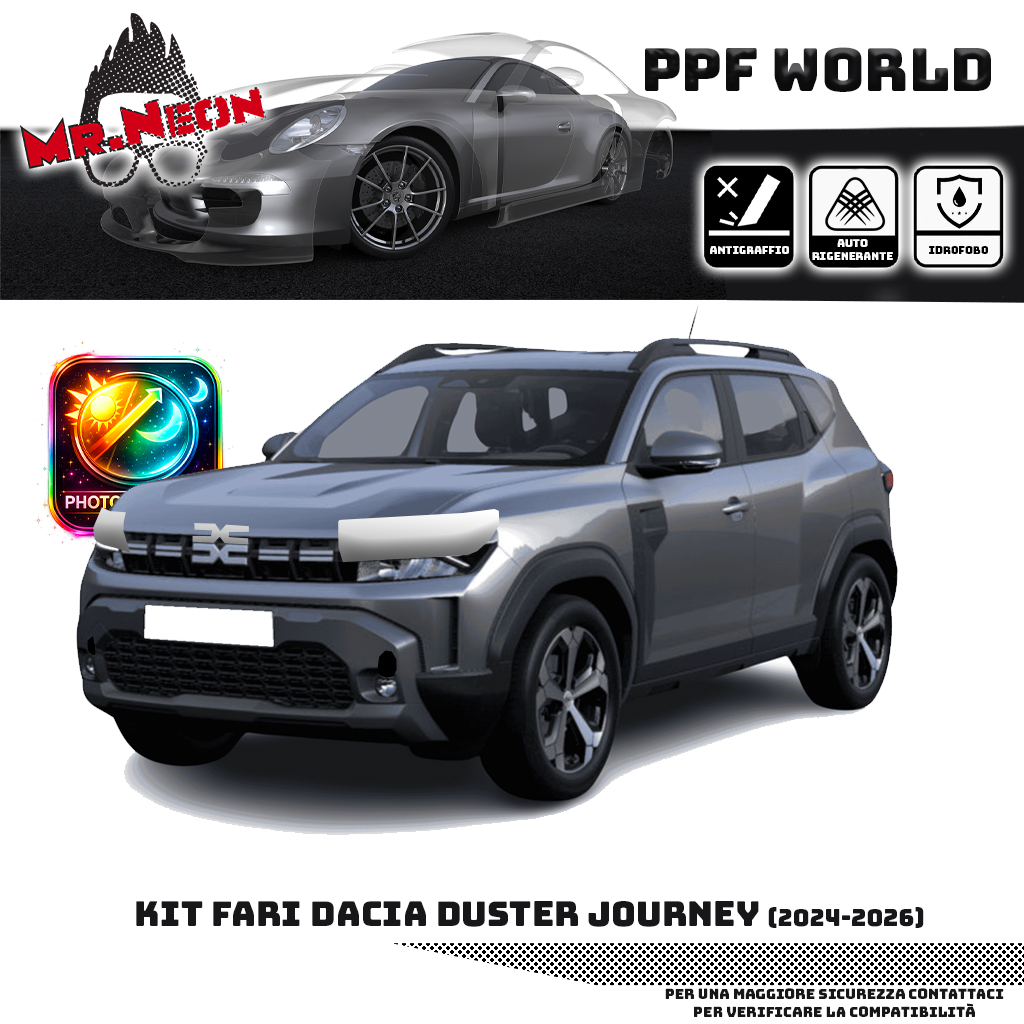 Kit Pellicola Protettiva Fari Dacia Duster Journey 2024-2026 – PPF Trasparente o Fotocromatico Pretagliato