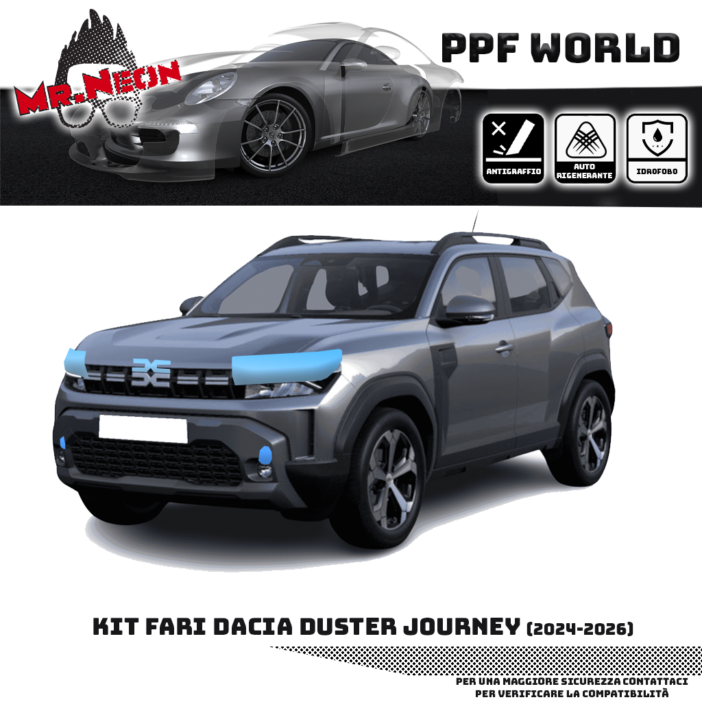 Kit Pellicola Protettiva Fari Dacia Duster Journey 2024-2026 – PPF Trasparente o Fotocromatico Pretagliato
